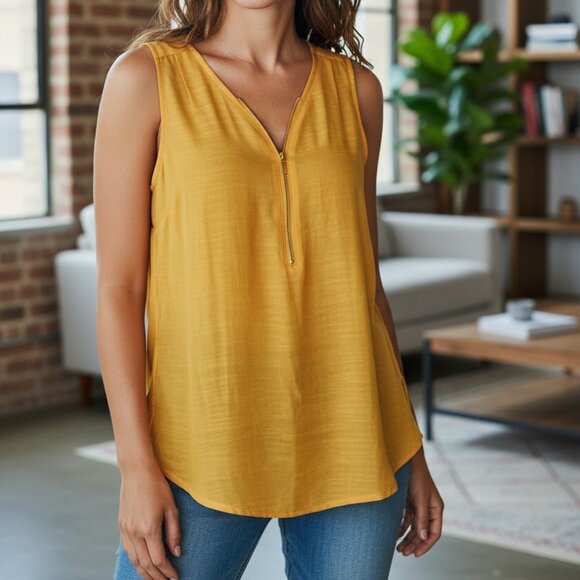 Harve Benard Tops - harvé benard Gold Zip-Front Sleeveless Blouse